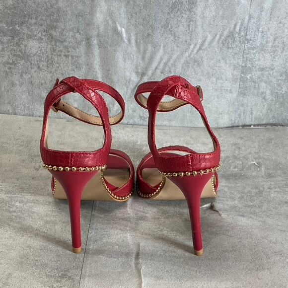 BCBGENERATION Lipstick Breach Leather Jaxina Textured Stiletto Sandals SZ 6 - Picture 5 of 11